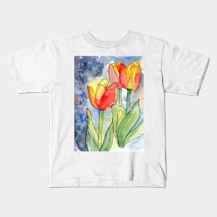 Colorful Tulips Watercolor and Ink Kids T-Shirt